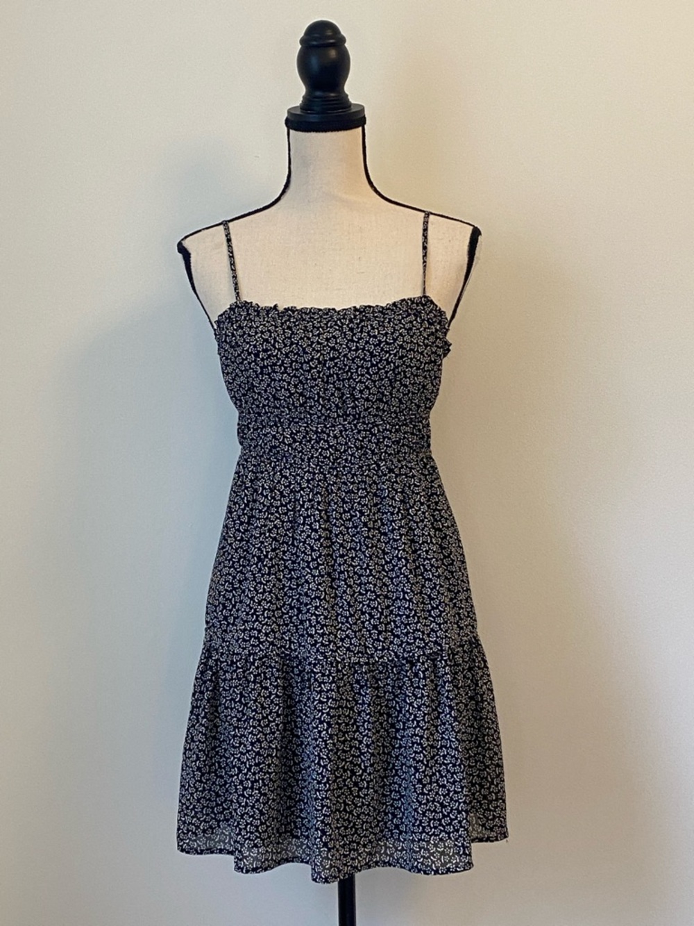 Madewell Black & White Floral Spaghetti Strap Mini Dress